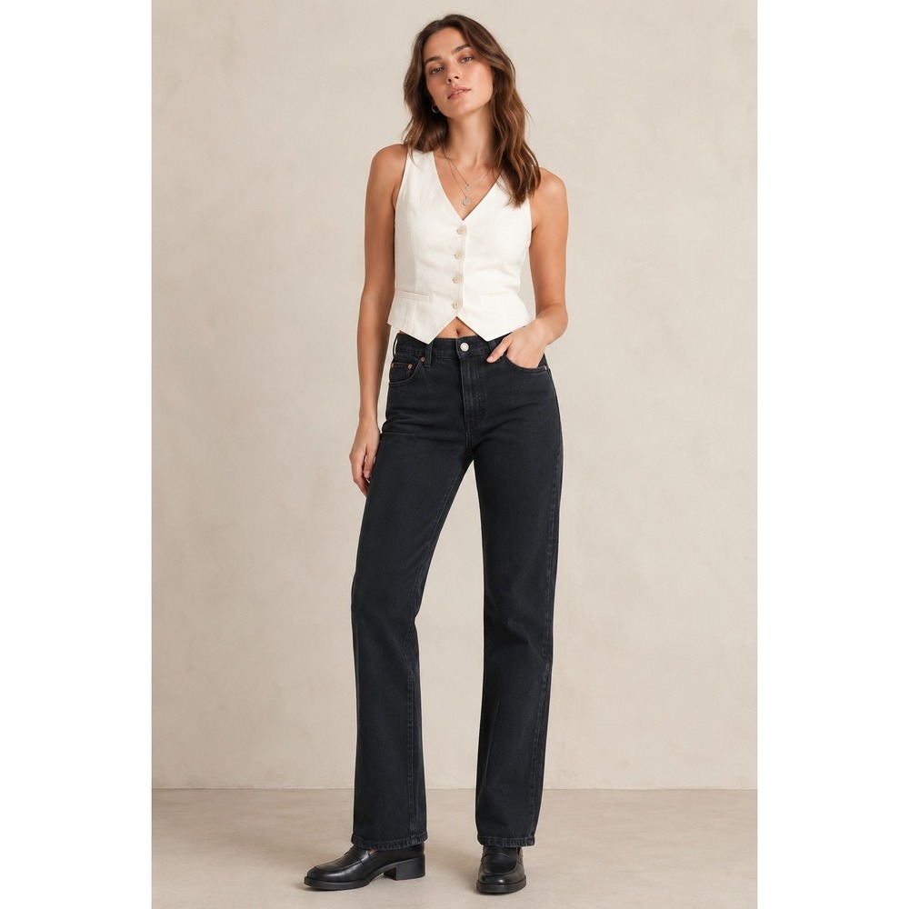 Levi's Premium Wedgie Straight Jeans Women Sz 26 Black Button Fly Big "E"